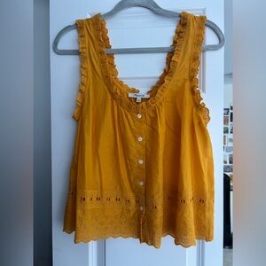 Madewell Mustard Lace Trim Blouse